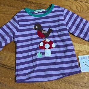 Toby Tiger girls Purple Striped Long Sleeve Tee with Bird Design 2 3 2t 3T